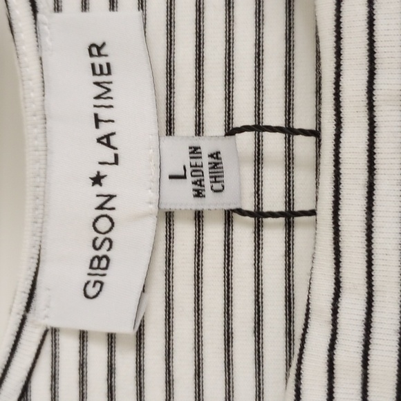 Gibson Latimer Womens Midi Dress Sz L Black & White Striped Scoop Neck Ruched - Picture 4 of 10